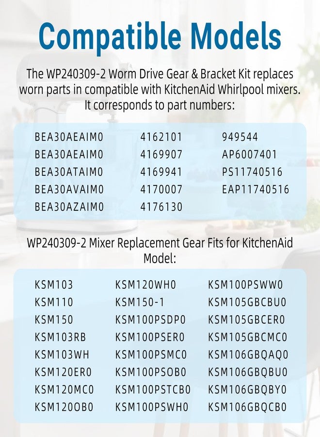 HSJAWA WP240309-2 Mixer Worm Gear and Bracket 240309-2 Worm Drive Gear & Bracket Kit Fits for Whirlpool Kitchen Aid Replaces 4162101 4169907 4169941 4170007 4176130 949544 AP6007401 PS11740516 EAP11740516 - Image 4